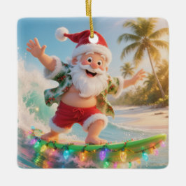 Tropisch Kerstfeest met Surfende Kerstman Keramisch Ornament