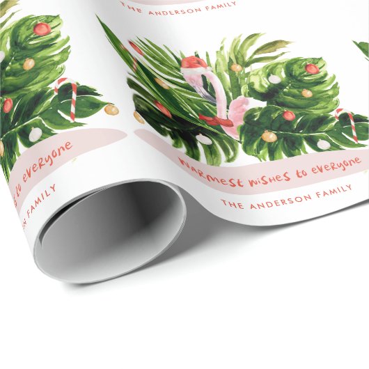 Tropisch kerstfeest moderne palm botanisch Flaming Cadeaupapier (Rol Hoek)