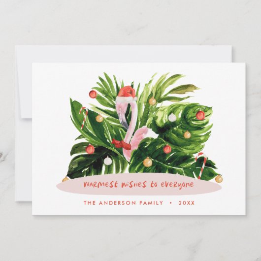 Tropisch kerstfeest moderne palm botanisch Flaming Feestdagenkaart (Voorkant)