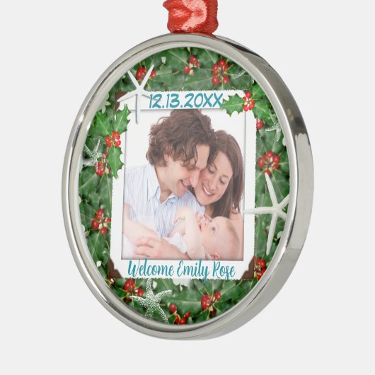 Tropisch kerstfeest Nieuw babyfoto Ornament (Links)