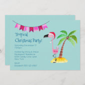 Tropisch Kerstfeest Roze Flamingo Kaart (Voorkant / Achterkant)