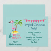 Tropisch Kerstfeest Roze Flamingo Kaart (Voorkant / Achterkant)