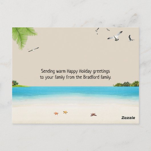 Tropisch kerstfeest Sand Snowman Briefkaart (Achterkant)