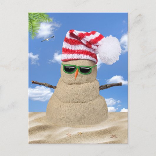Tropisch kerstfeest Sand Snowman Briefkaart (Voorkant)