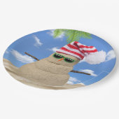 Tropisch kerstfeest Sand Snowman Papieren Bordje (Gekanteld)
