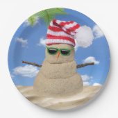 Tropisch kerstfeest Sand Snowman Papieren Bordje (Voorkant)