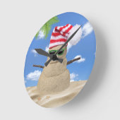 Tropisch kerstfeest Sand Snowman Ronde Klok (Hoek)