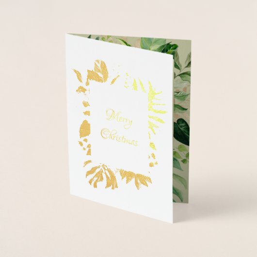 Tropisch kerstgroen met gouden palmbladeren folie kaarten (Voorkant)