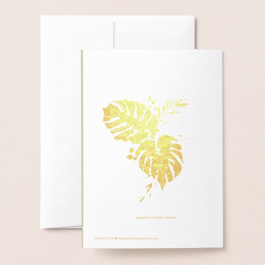 Tropisch kerstgroen met gouden palmbladeren folie kaarten (Met envelop)