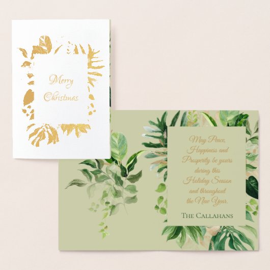 Tropisch kerstgroen met gouden palmbladeren folie kaarten (Display)