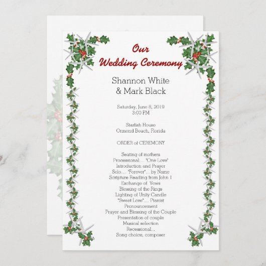 Tropisch Kerstmis Huwelijksprogramma Zeester Hulst Programmakaart (Voorkant / Achterkant)