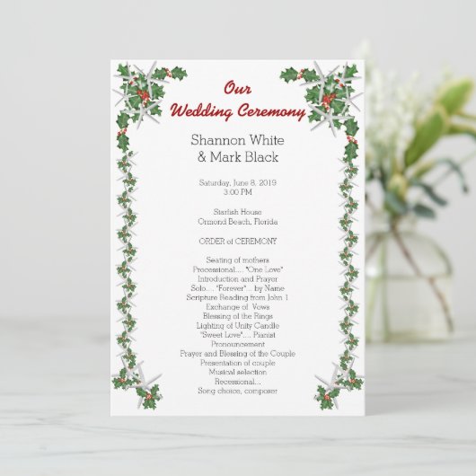 Tropisch Kerstmis Huwelijksprogramma Zeester Hulst Programmakaart (Staand voorkant)