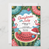 Tropisch Kerstmis in Juli Zwembadfeest Flamingo Kaart (Voorkant)