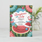 Tropisch Kerstmis in Juli Zwembadfeestje Flamingo Kaart (Staand voorkant)