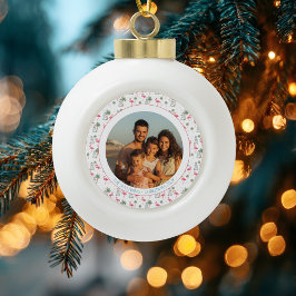 Tropisch Kerstmis Roze Flamingo Familie Foto Keramische Bal Ornament