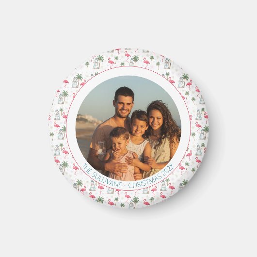 Tropisch Kerstmis Roze Flamingo Familie Foto Magneet (Voorkant)