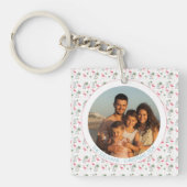 Tropisch Kerstmis Roze Flamingo Familie Foto Sleutelhanger (voorkant)