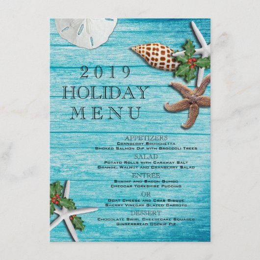 Tropisch Kerstmis Zeeleven Blauwe Borden Menu (Voorkant)