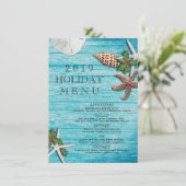 Tropisch Kerstmis Zeeleven Blauwe Borden Menu (Staand voorkant)