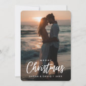 Tropisch kerstpaar strand zonsondergang foto feestdagenkaart (Voorkant)