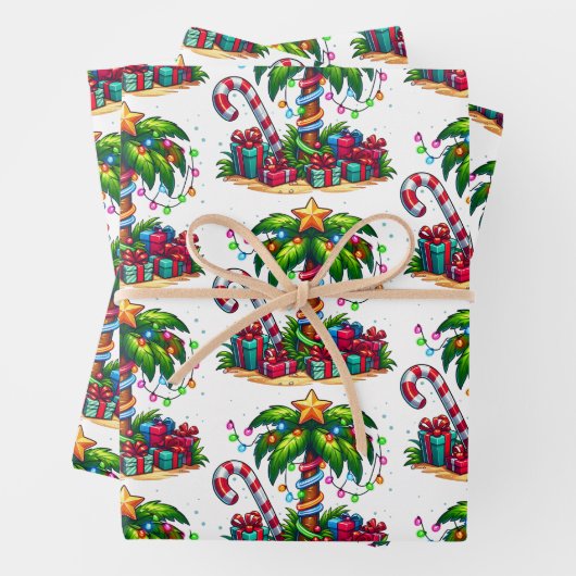 Tropisch kerstpalmpatroon inpakpapier vel (In situ)