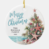 Tropisch Kerststrand Keramisch Ornament (Achterkant)