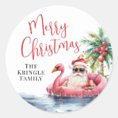 Tropisch Kerststrand Ronde Sticker (Voorkant)