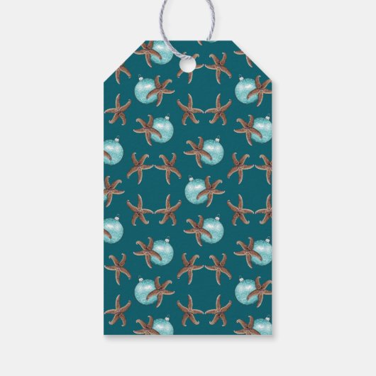 Tropisch kerstStropdas met Ornament op Cadeaulabel (Achterkant)