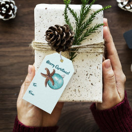 Tropisch kerstStropdas met Ornament op Cadeaulabel