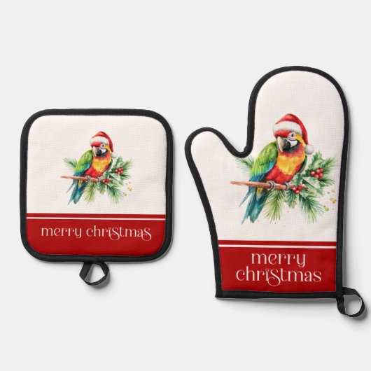 Tropisch kerstthema Dank u retro tekst Ovenwant & Pannenlap Set (Voorkant)