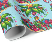 Tropisch kerstvakantie palmboom patroon cadeaupapier (Rol Hoek)