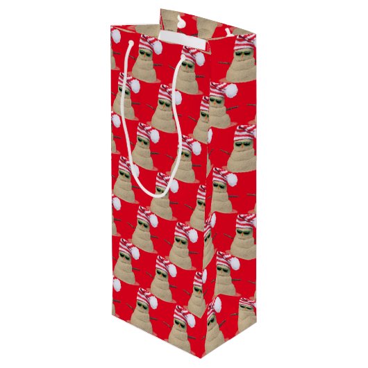 Tropisch kerstzand sneeuwman met zonnebril wijn cadeautas (Achterkant Gekanteld)