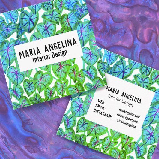 Tropisch kleurencaladium laat Waterverf ontwerpen Vierkante Visitekaartje