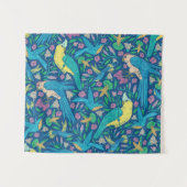 Tropisch kleurig exotische vogels en bloesems patr wandkleed (Voorkant (horizontaal))