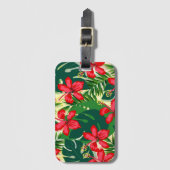Tropisch kleurig oerwoud hibiscus rood en groen bagagelabel (Voorkant (verticaal))