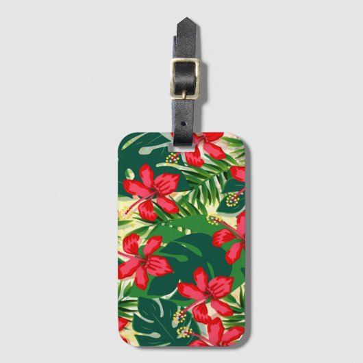 Tropisch kleurig oerwoud hibiscus rood en groen bagagelabel (Voorkant (verticaal))