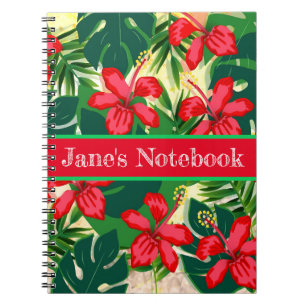 Tropisch kleurig oerwoud hibiscus rood en groen notitieboek