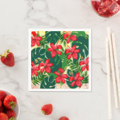 Tropisch kleurig oerwoud hibiscus rood en groen servet (Insitu)