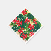 Tropisch kleurig oerwoud hibiscus rood en groen servet (Hoek)