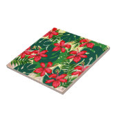Tropisch kleurig oerwoud hibiscus rood en groen tegeltje (Zijkant)