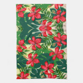 Tropisch kleurig oerwoud hibiscus rood en groen theedoek (Verticaal)