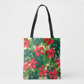 Tropisch kleurig oerwoud hibiscus rood en groen tote bag (Voorkant)