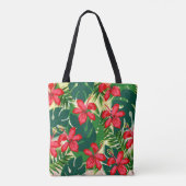 Tropisch kleurig oerwoud hibiscus rood en groen tote bag (Achterkant)