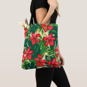 Tropisch kleurig oerwoud hibiscus rood en groen tote bag (Dichtbij)