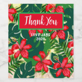 Tropisch kleurig oerwoud hibiscus rood en groen wijn etiket (Enkel label)