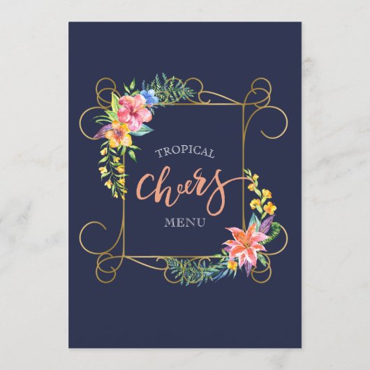 Tropisch kleurrijk bloemen goudLijst Menu (Achterkant)