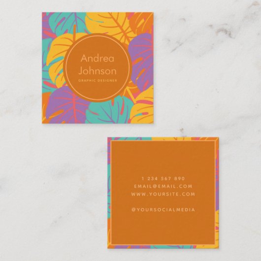 Tropisch kleurrijk palm leest exotische zomerthema vierkante visitekaartje (Voorkant / Achterkant)