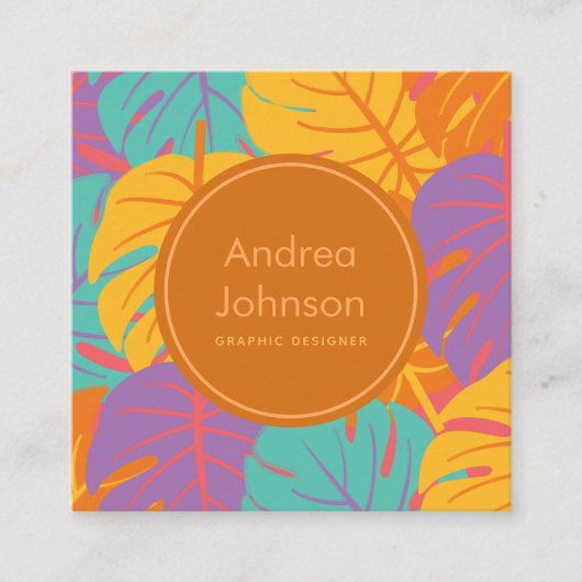 Tropisch kleurrijk palm leest exotische zomerthema vierkante visitekaartje (Voorkant)