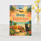 Tropisch Kleurrijk Whimsical Halloween Kaart (Gele Bloem)