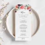 Tropisch kleurrijk zomer bloemendiner menu<br><div class="desc">Deze tropische kleurrijke zomerse floral diner menukaart is perfect voor een moderne bruiloft. Het ontwerp is voorzien van geïllustreerde witte,  roze,  blush,  bordeaux en paarse sierbloemen,  gerangschikt in prachtige boeketten met groen blad. Dit menu kan worden gebruikt voor een huwelijksreceptie,  repetitiediner,  vrijgezellenfeest of een evenement.</div>